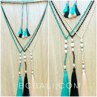 colorful mix beads seawater pearl necklaces tassels fashion free shipping